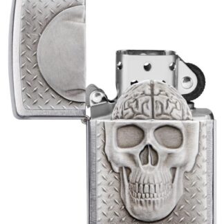 Skull with Brain Surprise Windproof Lighter open and unlit