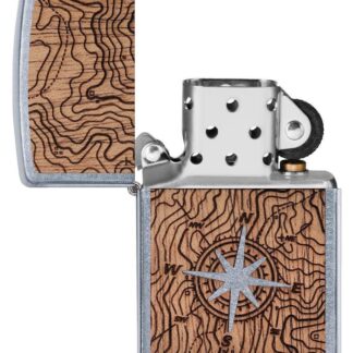 Front view of the WOODCHUCK USA Compass Lighter open and unlit