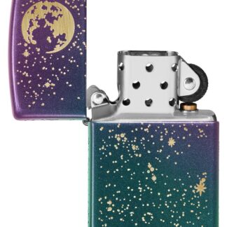 Starry Sky Design Iridescent Windproof Lighter with its lid open and unlit