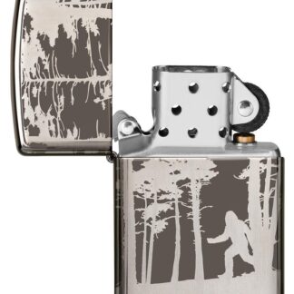 Squatchin' In The Woods 360Â° Design Windproof Lighter with its lid open and unlit