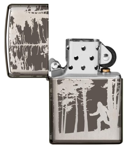 Squatchin' In The Woods 360Â° Design Windproof Lighter with its lid open and unlit