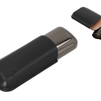 ETUI TRABUC  ANGELO 2S PIELE NEAGRA . METAL ANTRACIT. LUNGIME 15CM