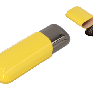 ETUI TRABUC ANGELO 2S  PIELE GALBENA. METAL ANTRACIT . LUNGIME 15CM